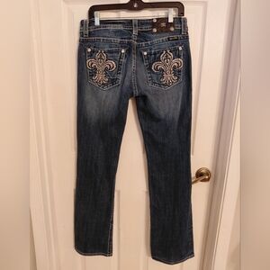 Miss Me Fleur de Lis Embellished Bootcut Jeans Whiskers  Y2K Size 30